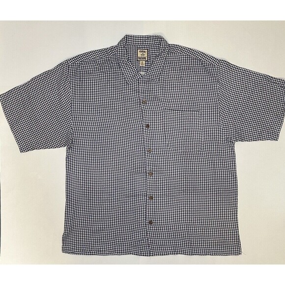 Tommy Bahama Shirt Men’s Silk Blue White Gingham Short Sleeve Button Down XL - Picture 2 of 6